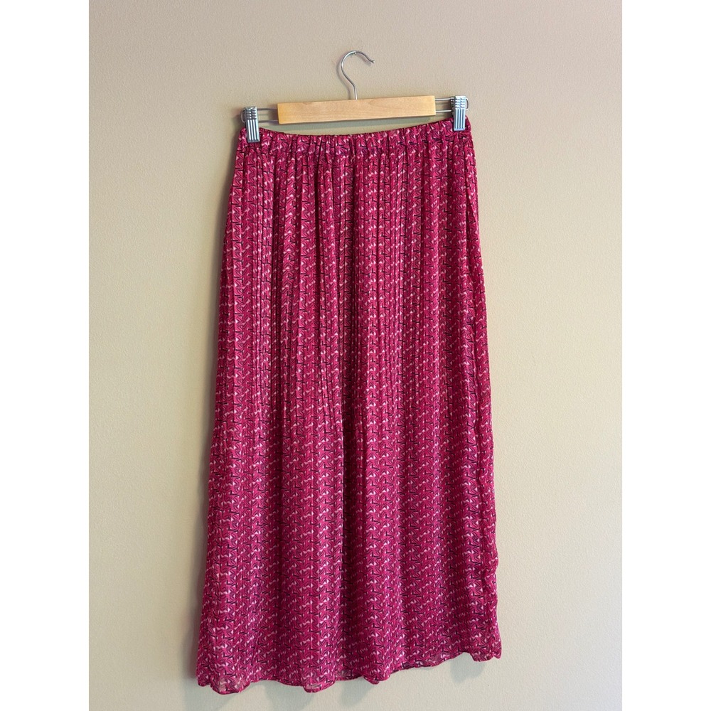 Pink Geometric Pleated Midi‎ Skirt Elastic Waist Womens XS